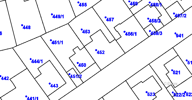 Parcela st. 452 v KÚ Malešice, Katastrální mapa