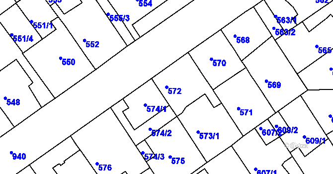 Parcela st. 572 v KÚ Malešice, Katastrální mapa