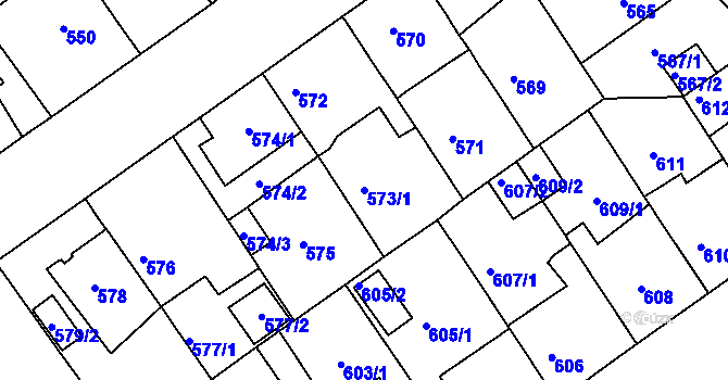 Parcela st. 573/1 v KÚ Malešice, Katastrální mapa