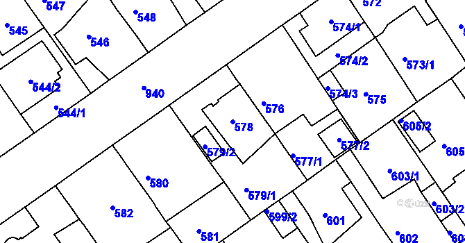 Parcela st. 578 v KÚ Malešice, Katastrální mapa