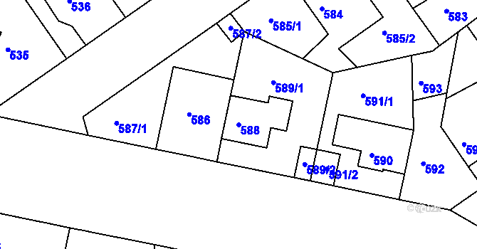 Parcela st. 588 v KÚ Malešice, Katastrální mapa