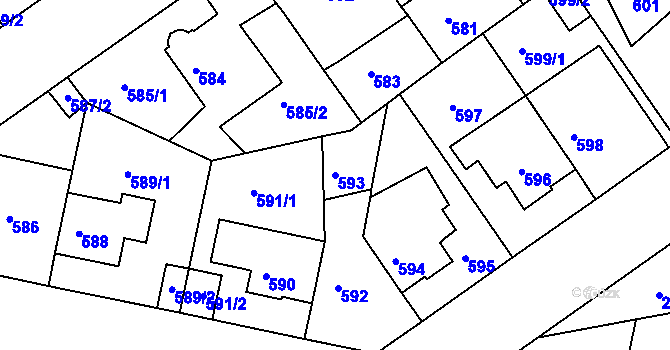 Parcela st. 593 v KÚ Malešice, Katastrální mapa