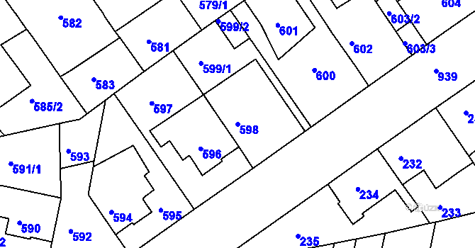 Parcela st. 598 v KÚ Malešice, Katastrální mapa