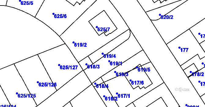 Parcela st. 619/4 v KÚ Malešice, Katastrální mapa