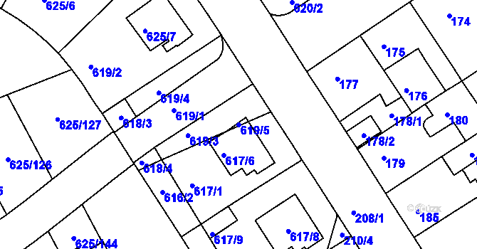Parcela st. 619/5 v KÚ Malešice, Katastrální mapa