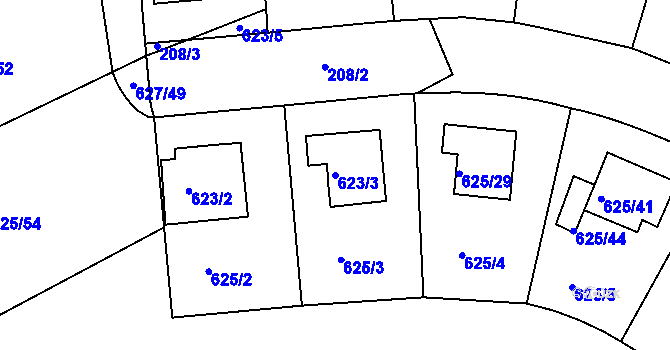 Parcela st. 623/3 v KÚ Malešice, Katastrální mapa