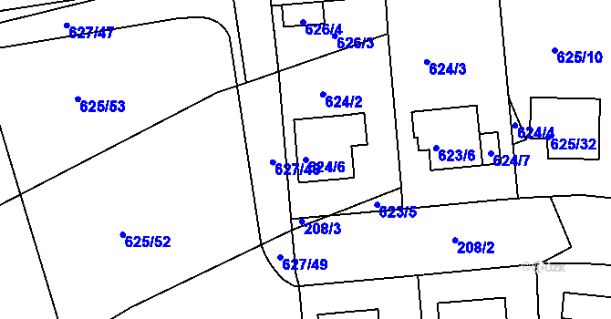 Parcela st. 624/6 v KÚ Malešice, Katastrální mapa