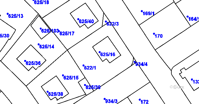 Parcela st. 625/16 v KÚ Malešice, Katastrální mapa