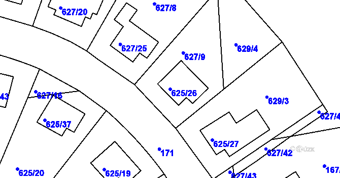Parcela st. 625/26 v KÚ Malešice, Katastrální mapa
