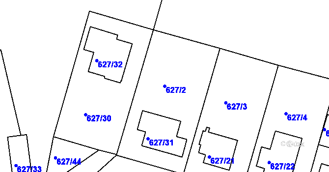 Parcela st. 627/2 v KÚ Malešice, Katastrální mapa