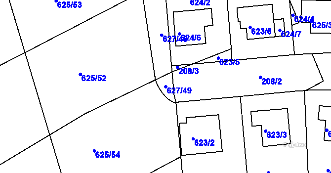 Parcela st. 627/49 v KÚ Malešice, Katastrální mapa