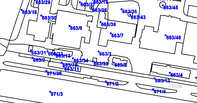 Parcela st. 663/3 v KÚ Malešice, Katastrální mapa
