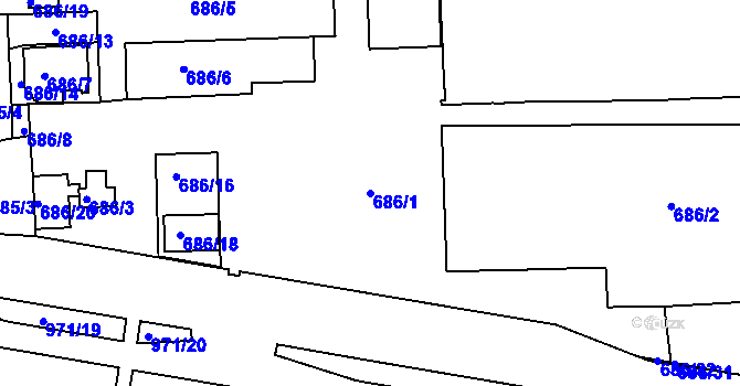 Parcela st. 686/1 v KÚ Malešice, Katastrální mapa
