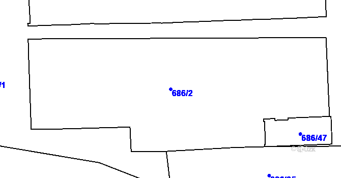 Parcela st. 686/2 v KÚ Malešice, Katastrální mapa
