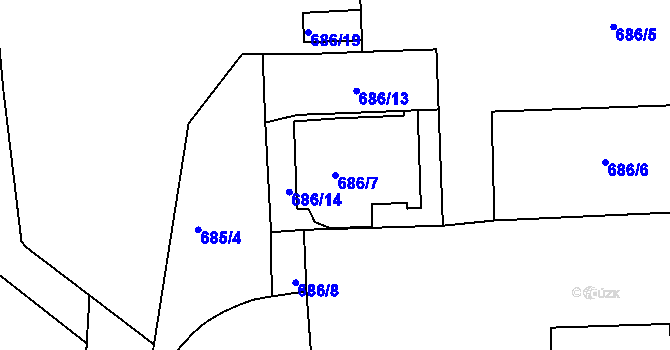 Parcela st. 686/7 v KÚ Malešice, Katastrální mapa