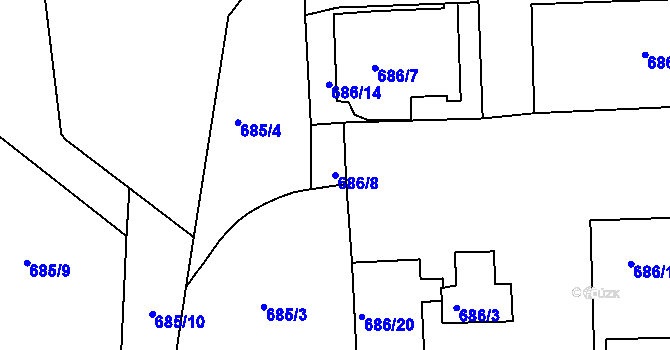 Parcela st. 686/8 v KÚ Malešice, Katastrální mapa