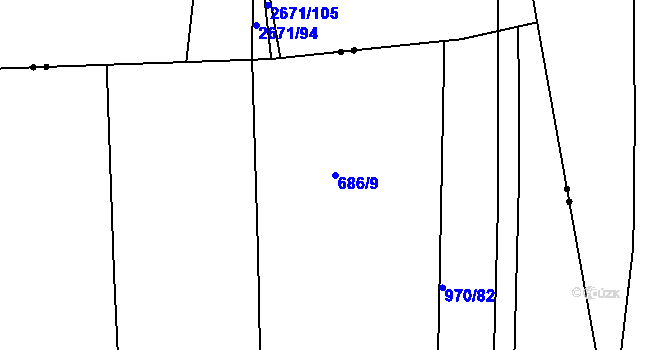 Parcela st. 686/9 v KÚ Malešice, Katastrální mapa