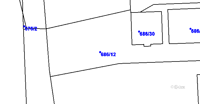 Parcela st. 686/12 v KÚ Malešice, Katastrální mapa