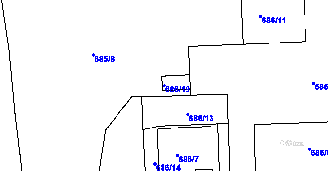 Parcela st. 686/19 v KÚ Malešice, Katastrální mapa