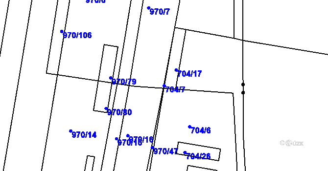 Parcela st. 704/7 v KÚ Malešice, Katastrální mapa