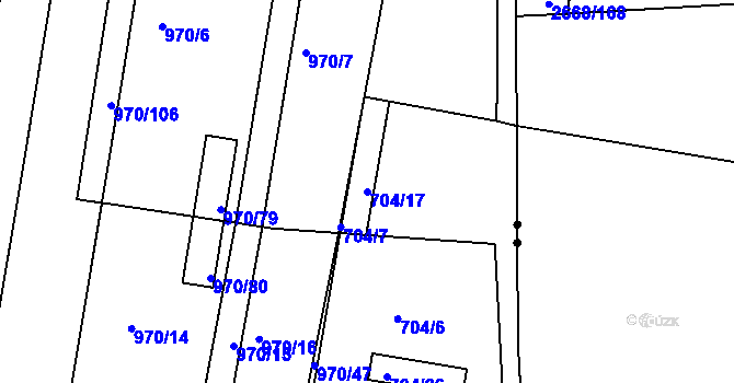 Parcela st. 704/17 v KÚ Malešice, Katastrální mapa