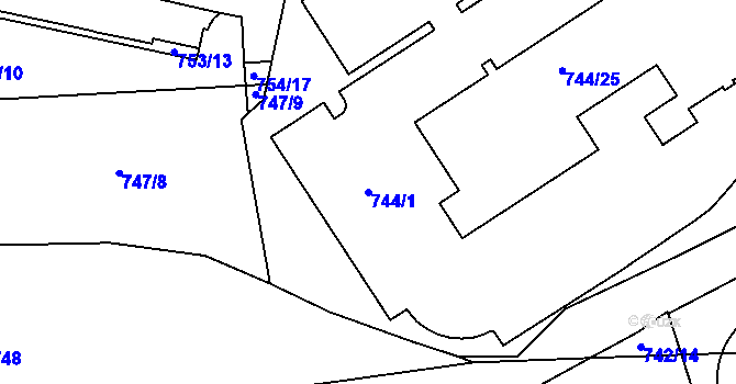 Parcela st. 744/1 v KÚ Malešice, Katastrální mapa