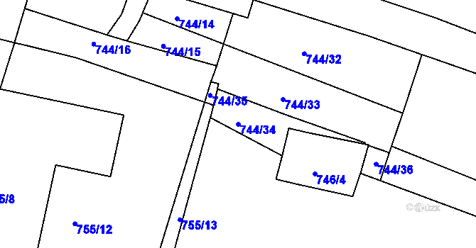 Parcela st. 744/34 v KÚ Malešice, Katastrální mapa