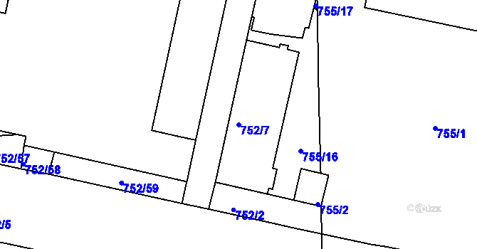 Parcela st. 752/7 v KÚ Malešice, Katastrální mapa