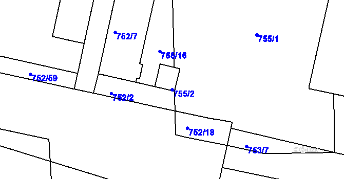 Parcela st. 755/2 v KÚ Malešice, Katastrální mapa
