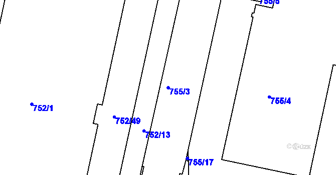 Parcela st. 755/3 v KÚ Malešice, Katastrální mapa