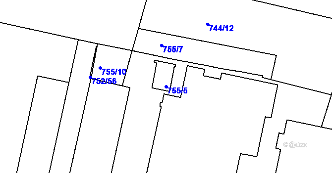Parcela st. 755/5 v KÚ Malešice, Katastrální mapa