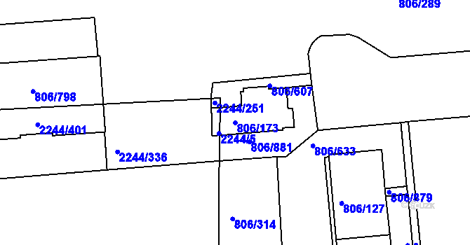 Parcela st. 806/173 v KÚ Malešice, Katastrální mapa