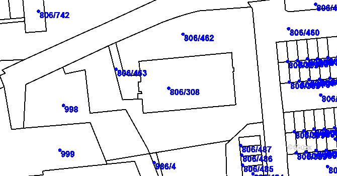 Parcela st. 806/308 v KÚ Malešice, Katastrální mapa