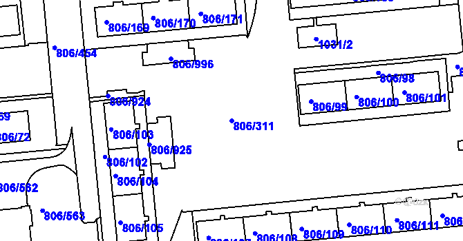Parcela st. 806/311 v KÚ Malešice, Katastrální mapa