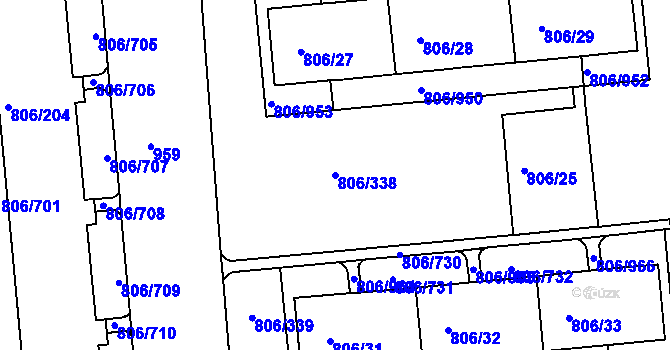 Parcela st. 806/338 v KÚ Malešice, Katastrální mapa