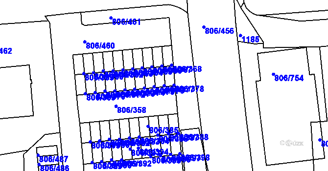 Parcela st. 806/377 v KÚ Malešice, Katastrální mapa
