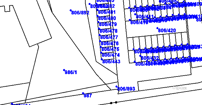 Parcela st. 806/474 v KÚ Malešice, Katastrální mapa