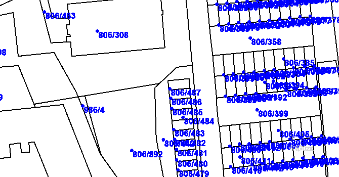 Parcela st. 806/487 v KÚ Malešice, Katastrální mapa