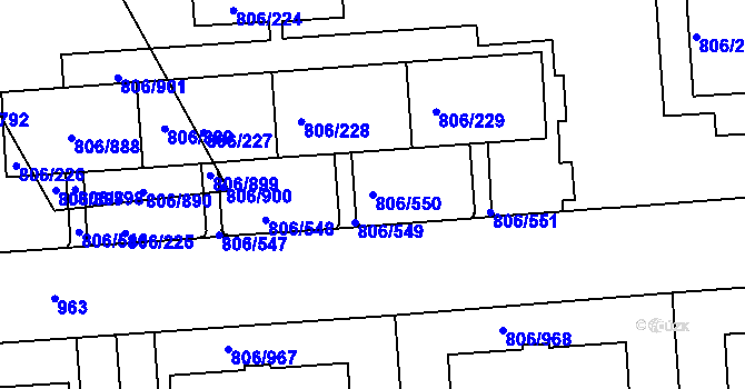 Parcela st. 806/550 v KÚ Malešice, Katastrální mapa