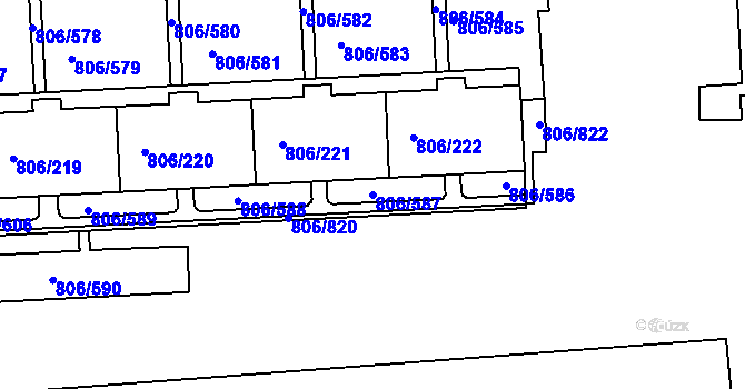 Parcela st. 806/587 v KÚ Malešice, Katastrální mapa