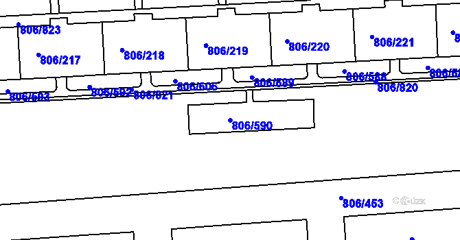 Parcela st. 806/590 v KÚ Malešice, Katastrální mapa