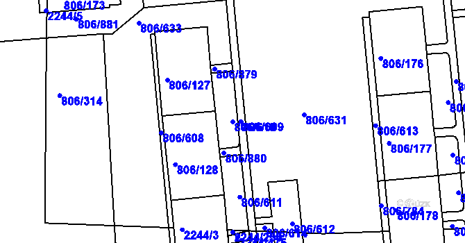 Parcela st. 806/610 v KÚ Malešice, Katastrální mapa