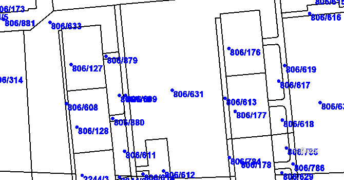 Parcela st. 806/631 v KÚ Malešice, Katastrální mapa