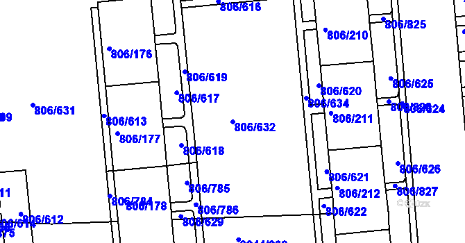 Parcela st. 806/632 v KÚ Malešice, Katastrální mapa