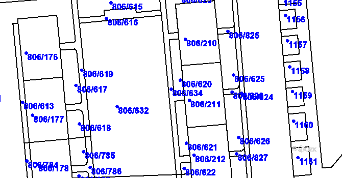 Parcela st. 806/634 v KÚ Malešice, Katastrální mapa