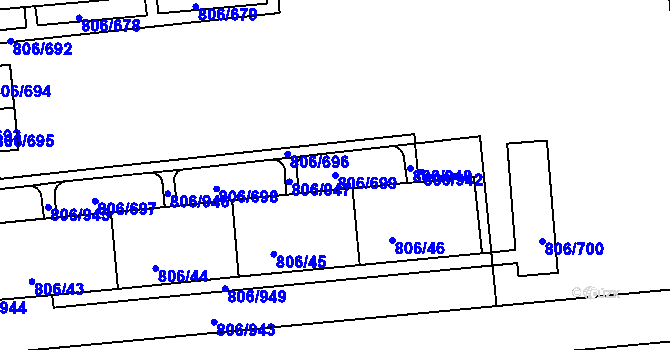 Parcela st. 806/699 v KÚ Malešice, Katastrální mapa