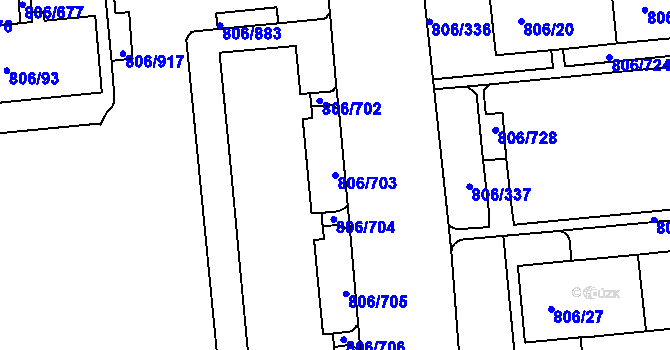 Parcela st. 806/703 v KÚ Malešice, Katastrální mapa