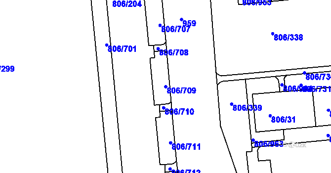 Parcela st. 806/709 v KÚ Malešice, Katastrální mapa