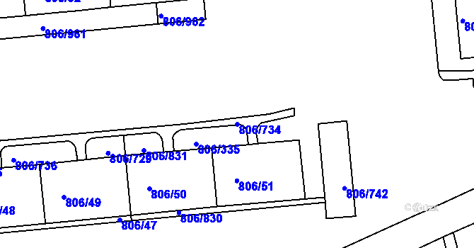 Parcela st. 806/734 v KÚ Malešice, Katastrální mapa