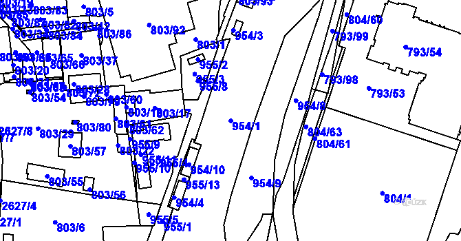 Parcela st. 954/1 v KÚ Malešice, Katastrální mapa